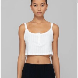 LESET Pointelle Crop Button Scoop Neck Tank